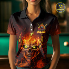 Load image into Gallery viewer, Orange Flaming Horror Skull 8 Ball Pool Women Billiard Polo &amp; 1/4-Zip Shirt Custom Billiard Team Attire NYN2731