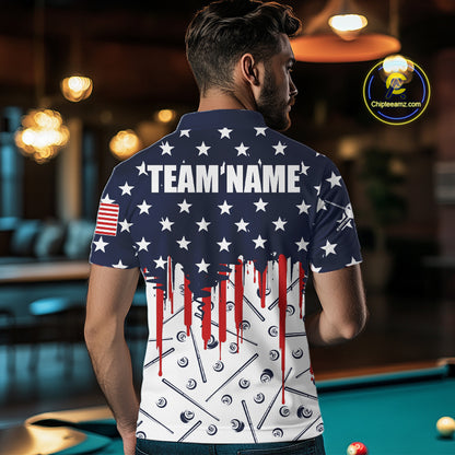 Blue Red American Flag 8 Ball Pool Men Billiard Ball Cue Shirt Custom Patriotic Billiard Team Attire NYN2733