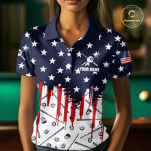 Load image into Gallery viewer, Blue Red American Flag 8 Ball Pool Women Billiard Ball Cue Shirt Custom Patriotic Billiard Team Attire NYN2733