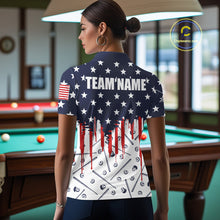 Load image into Gallery viewer, Blue Red American Flag 8 Ball Pool Women Billiard Ball Cue Shirt Custom Patriotic Billiard Team Attire NYN2733