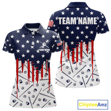 Load image into Gallery viewer, Blue Red American Flag 8 Ball Pool Women Billiard Ball Cue Shirt Custom Patriotic Billiard Team Attire NYN2733