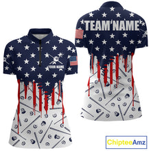 Load image into Gallery viewer, Blue Red American Flag 8 Ball Pool Women Billiard Ball Cue Shirt Custom Patriotic Billiard Team Attire NYN2733
