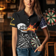 Load image into Gallery viewer, Custom US Flag Flame Skull Dartboard Dart Shirts For Women Dart Team Jerseys Personalized NYN0036