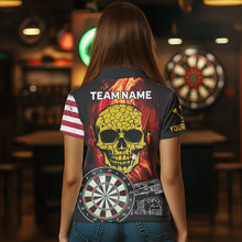 Load image into Gallery viewer, Custom US Flag Flame Skull Dartboard Dart Shirts For Women Dart Team Jerseys Personalized NYN0036