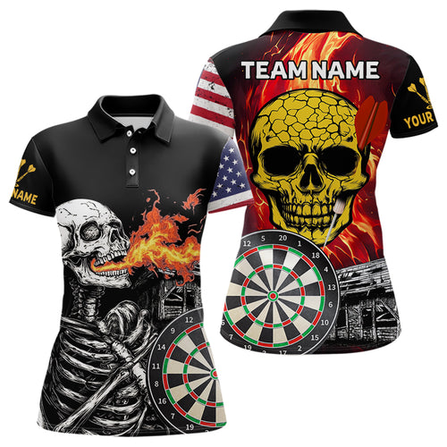 Custom US Flag Flame Skull Dartboard Dart Shirts For Women Dart Team Jerseys Personalized NYN0036