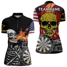 Load image into Gallery viewer, Custom US Flag Flame Skull Dartboard Dart Shirts For Women Dart Team Jerseys Personalized NYN0036