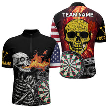 Load image into Gallery viewer, Custom US Flag Flame Skull Dartboard Dart Shirts For Men Dart Team Jerseys Personalized NYN0036