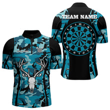 Load image into Gallery viewer, Custom Black And Turquoise Camo Deer Head Dart Shirts For Men Outfits Dart Jerseys NYN0037