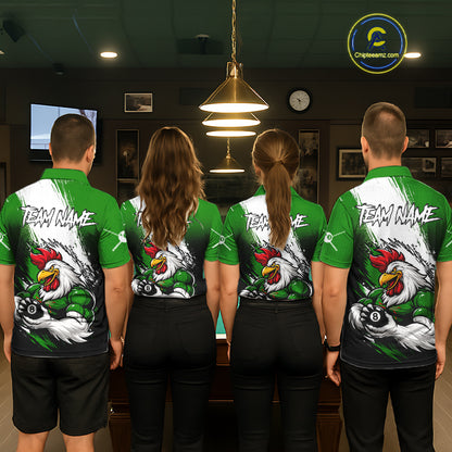 Personalized Funny Rooster 8 Ball Billiard Pool Shirt Custom Green Grunge Billiard Attire For Men NYN2952