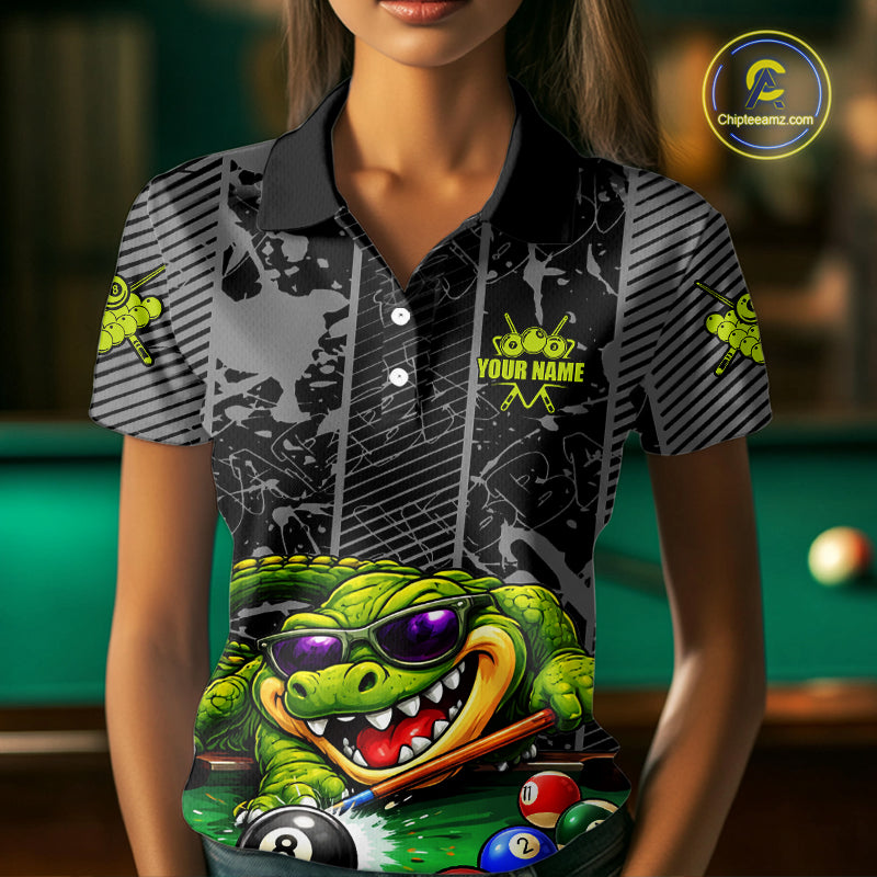 Personalized Funny Crocodile Plays Billiard Pool Shirt Custom 8 Ball Billiard Team Attire For Women NYN2953