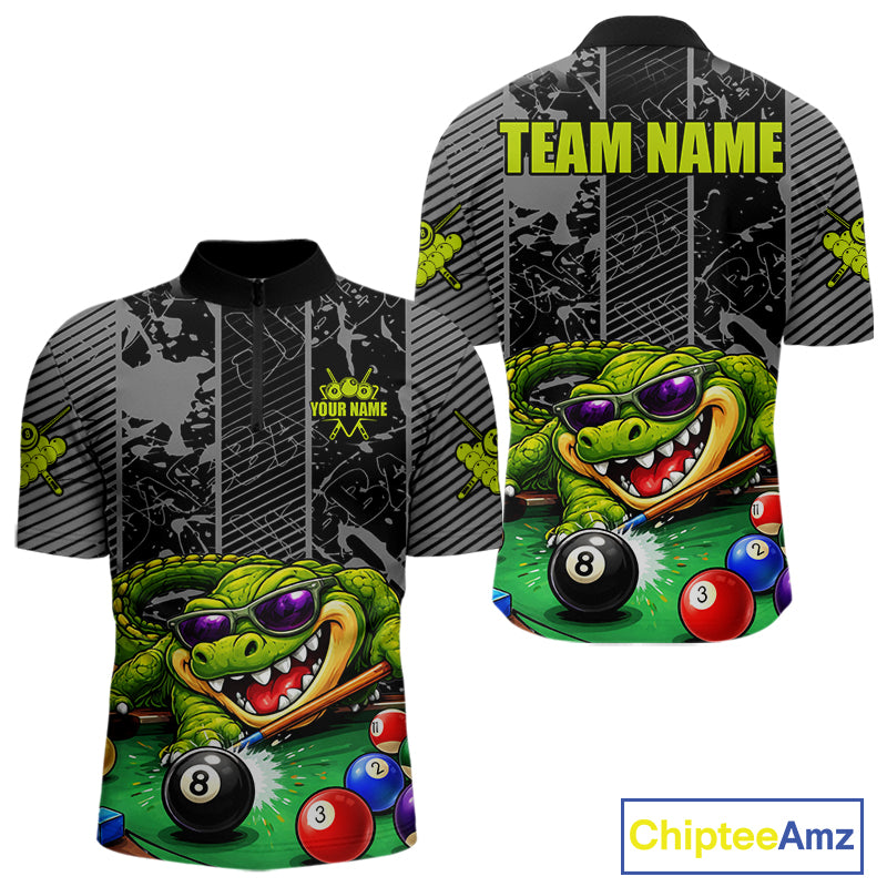 Personalized Funny Crocodile Plays Billiard Pool Shirt Custom 8 Ball Billiard Team Attire For Men NYN2953