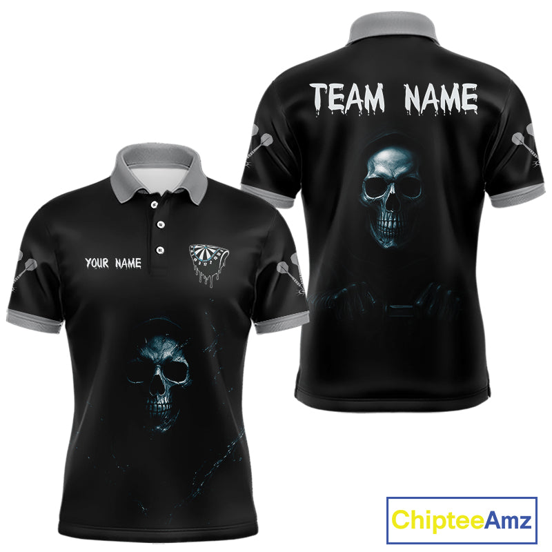 Haunting Black Skulls Reaper Darts Team Shirt For Men - Custom Team & Player Name NYN0380