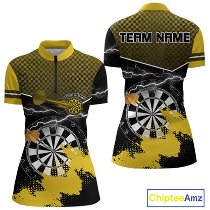 Yellow And Black Dartboard Lightning Darts Shirt For Women - Custom Team Name NYN0382