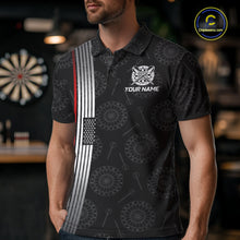 Load image into Gallery viewer, Custom Mens Dartboard Polo &amp; 1/4-Zip Shirt American Flag Thin Red Line Patriotic Darts Jersey NYN3357