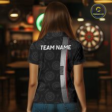 Load image into Gallery viewer, Custom Womens Dartboard Polo &amp; 1/4-Zip Shirt American Flag Thin Red Line Patriotic Darts Jersey NYN3357