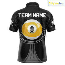 Load image into Gallery viewer, Personalized 9 Ball Billiard Polo Shirt For Men, Black Pool Team Jersey, Custom Pool League Shirt, Professional Billiards Apparel, Tournament Uniform