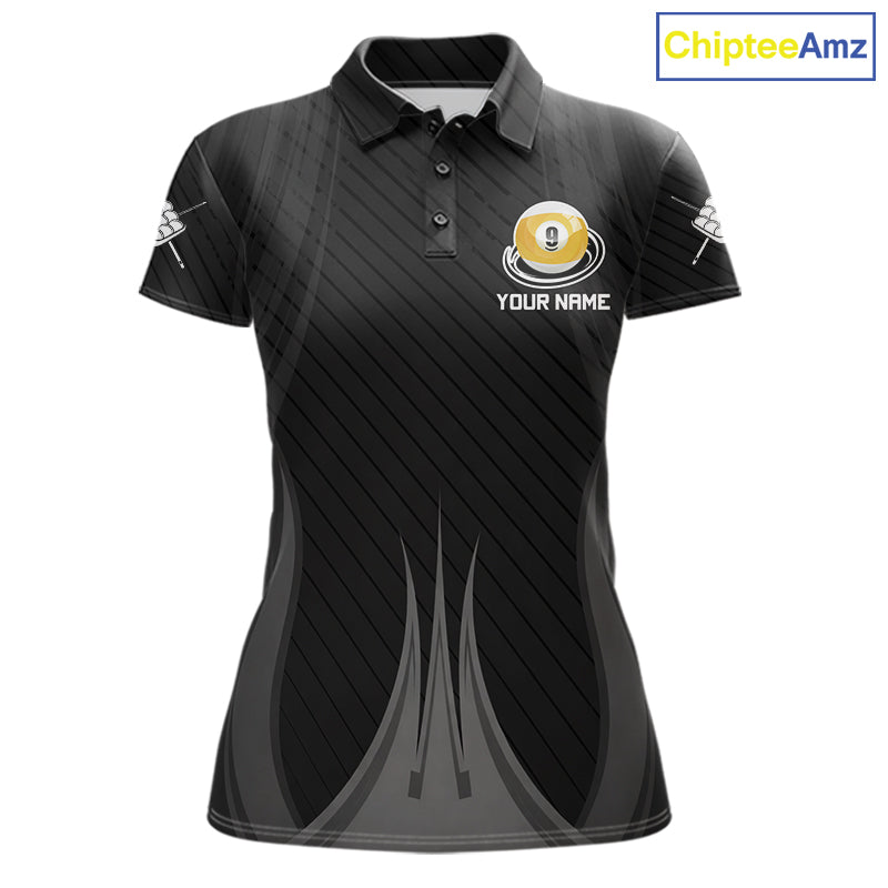 Personalized Black 9 Ball women's billiard polo shirt custom pool team jersey
