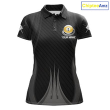 Load image into Gallery viewer, Personalized Black 9 Ball women's billiard polo shirt custom pool team jersey