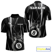 Load image into Gallery viewer, Black And White Crown 8 Ball Billiard Quarter-Zip Shirt For Men, Personalized Pool League Uniform, Tournament Apparel