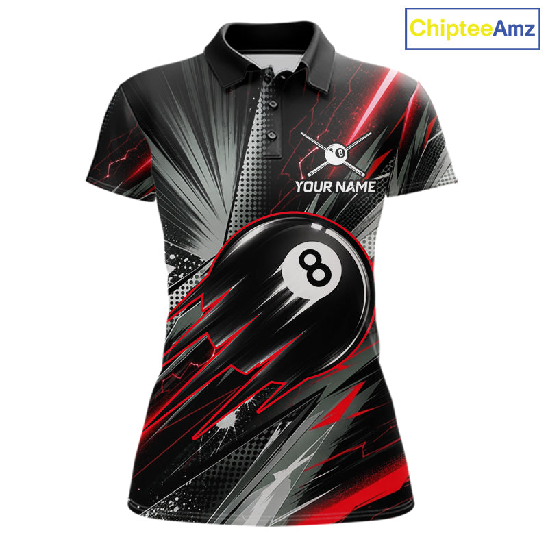 Thunder Red 8 Ball Strike Women's Billiard Polo Shirt Custom Pool Team Jersey League Apparel
