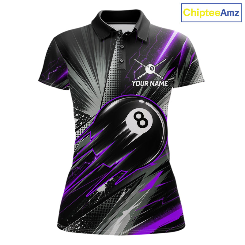 Thunder Purple 8 Ball Strike Women's Billiard Polo Shirt Custom Pool Team Jersey Apparel