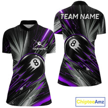 Load image into Gallery viewer, Thunder Purple 8 Ball Strike Women's Billiard Quarter-Zip Shirt Personalized Billiard Uniform