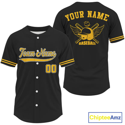 Black And Yellow Minimalist Baseball Shirts For Men Custom Button Up Baseball Jerseys NYN0847