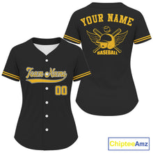 Load image into Gallery viewer, Black And Yellow Minimalist Baseball Shirts For Women Custom Button Up Baseball Jerseys NYN0847