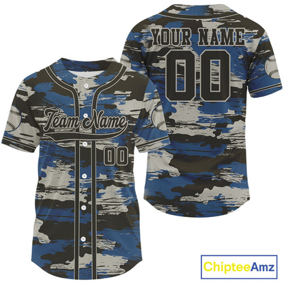 Blue Camouflage Baseball Jersey For Men Personalized Grunge Youth Baseball Shirt NYN0849