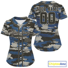Load image into Gallery viewer, Blue Camouflage Baseball Jersey For Women Personalized Grunge Youth Baseball Shirt NYN0849