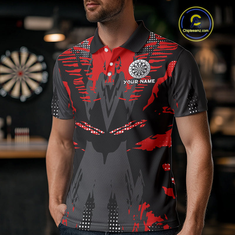 Silver Dartboard Red Grunge Polo Dart Shirt For Men Personalized Outfits Darts Team Jerseys NYN0854