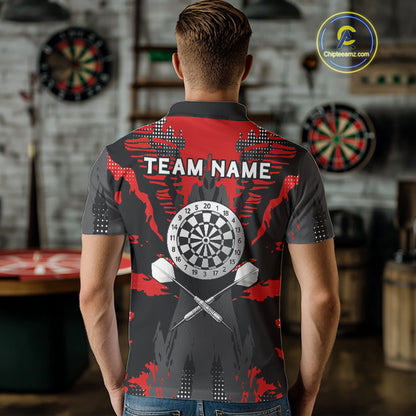 Silver Dartboard Red Grunge Polo Dart Shirt For Men Personalized Outfits Darts Team Jerseys NYN0854