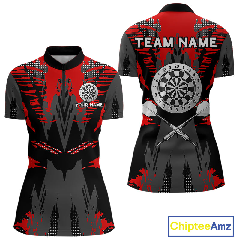 Silver Dartboard Red Grunge 1/4-Zip Dart Shirt For Women Personalized Outfits Darts Team Jerseys NYN0854