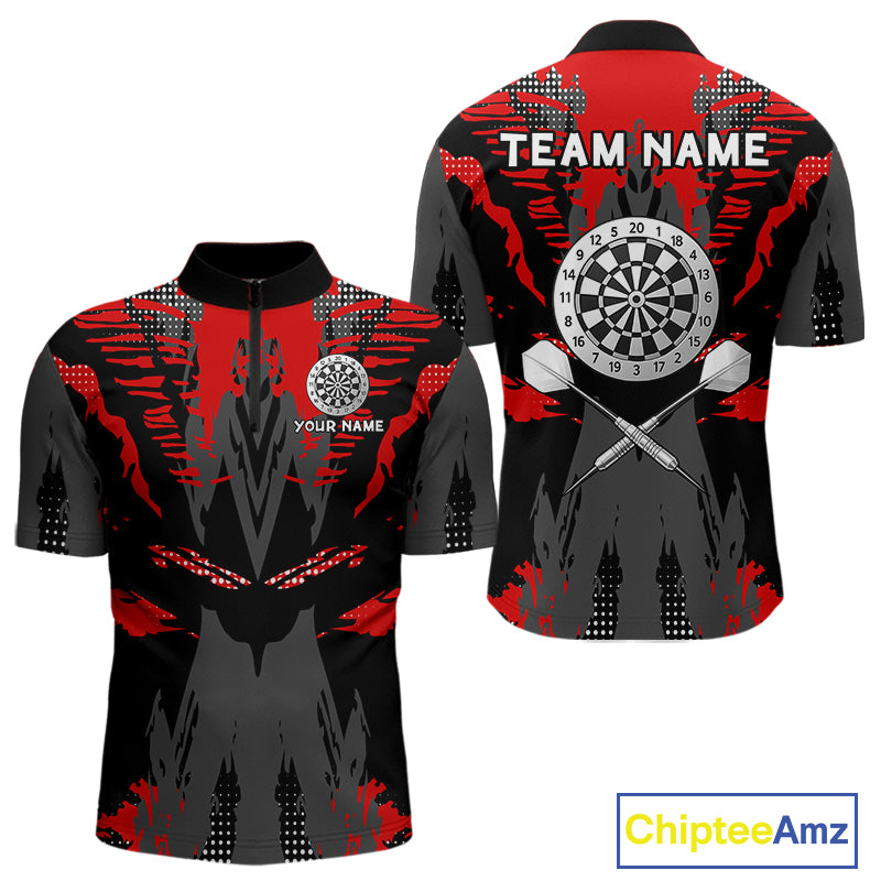 Silver Dartboard Red Grunge 1/4-Zip Dart Shirt For Men Personalized Outfits Darts Team Jerseys NYN0854