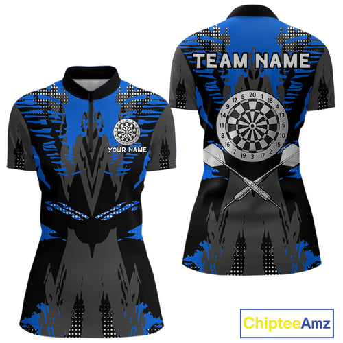 Silver Dartboard Blue Grunge 1/4-Zip Dart Shirt For Women Personalized Outfits Darts Team Jerseys NYN0855