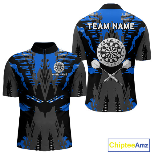 Silver Dartboard Blue Grunge 1/4-Zip Dart Shirt For Men Personalized Outfits Darts Team Jerseys NYN0855