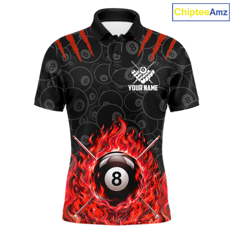 Custom Fire Flame 8 Ball Pool Billiard Shirt For Men, Red Flames Billiard Team Shirts NYN4252