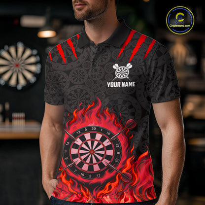 Custom Fire Flame Dartboard Darts Polo 1/4-Zip Shirt For Men Red Flames Darts Team Jersey NYN4254