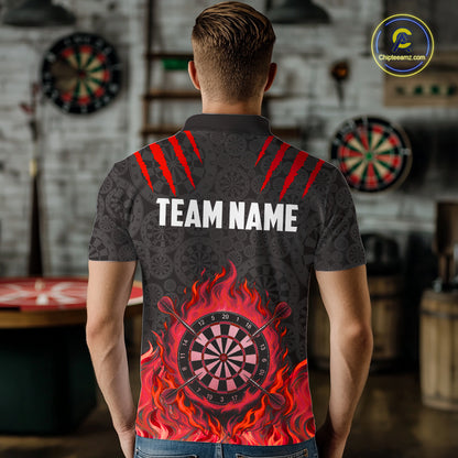 Custom Fire Flame Dartboard Darts Polo 1/4-Zip Shirt For Men Red Flames Darts Team Jersey NYN4254