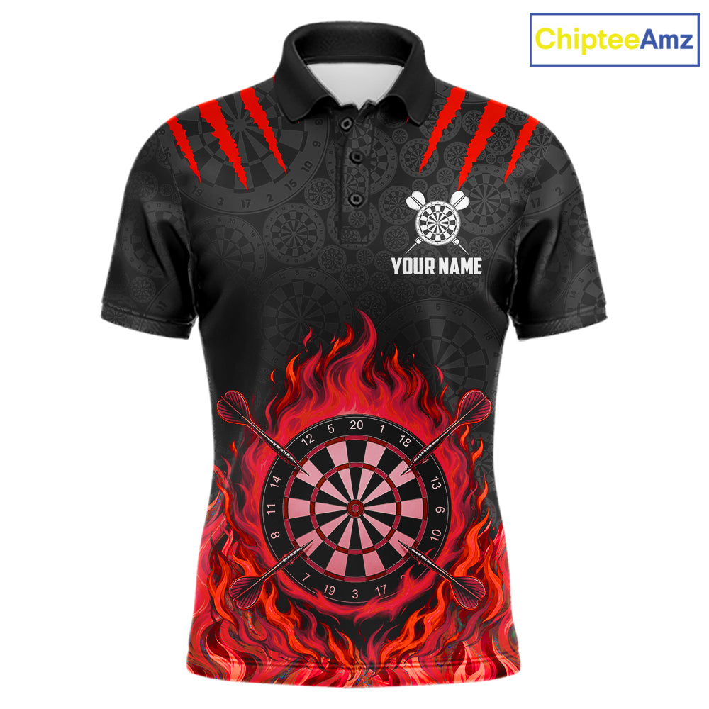 Custom Fire Flame Dartboard Darts Polo 1/4-Zip Shirt For Men Red Flames Darts Team Jersey NYN4254
