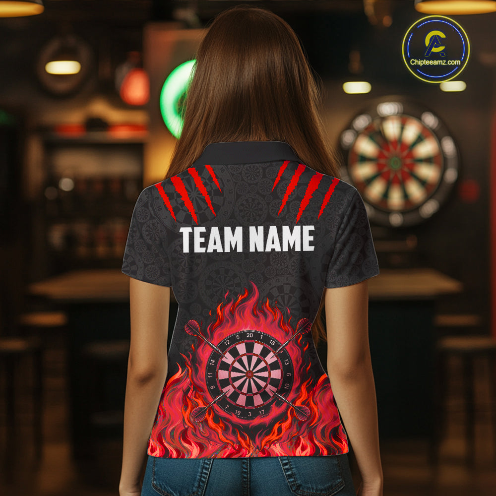 Custom Fire Flame Dartboard Darts Polo 1/4-Zip Shirt For Women Red Flames Darts Team Jersey NYN4254
