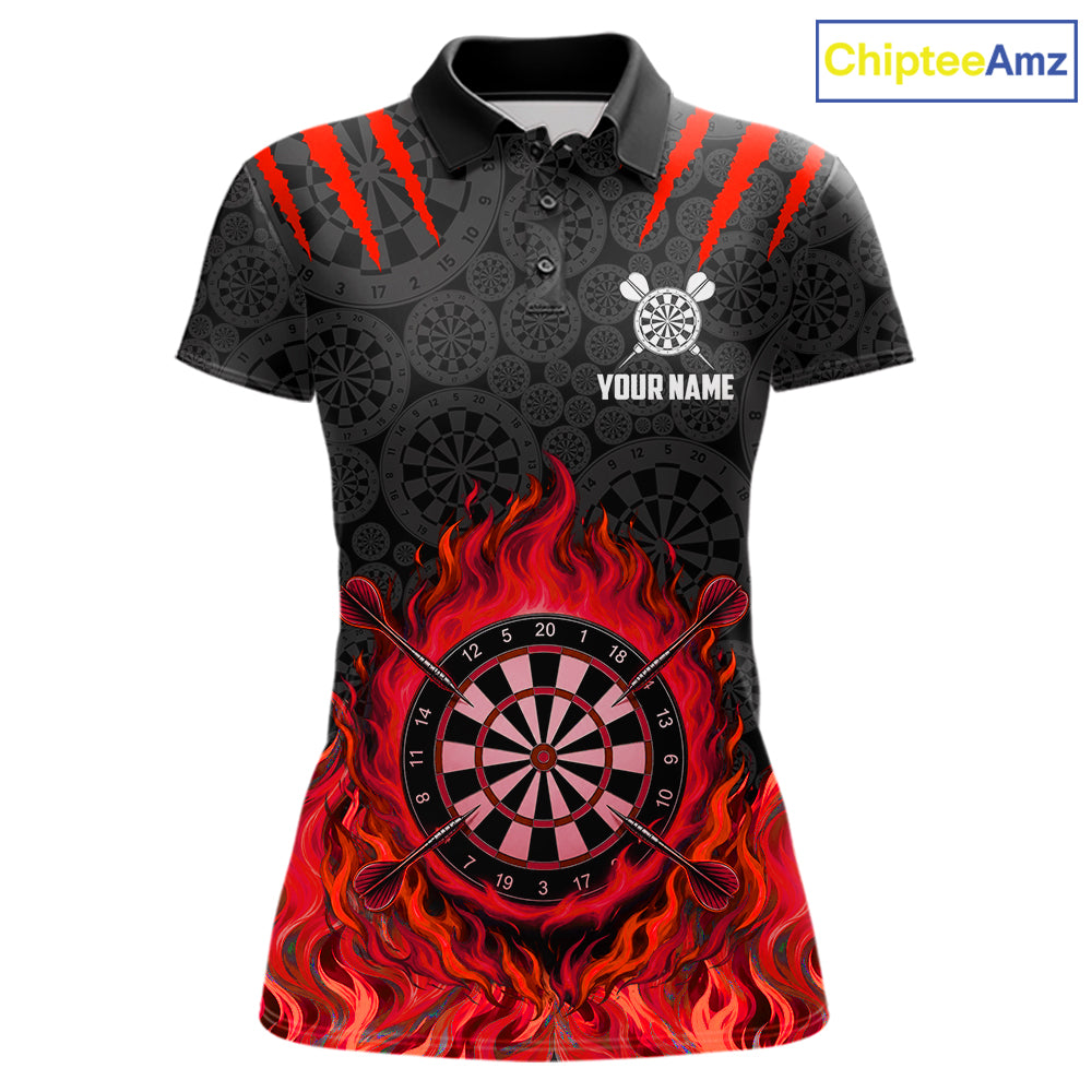 Custom Fire Flame Dartboard Darts Polo 1/4-Zip Shirt For Women Red Flames Darts Team Jersey NYN4254