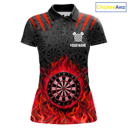 Custom Fire Flame Dartboard Darts Polo 1/4-Zip Shirt For Women Red Flames Darts Team Jersey NYN4254