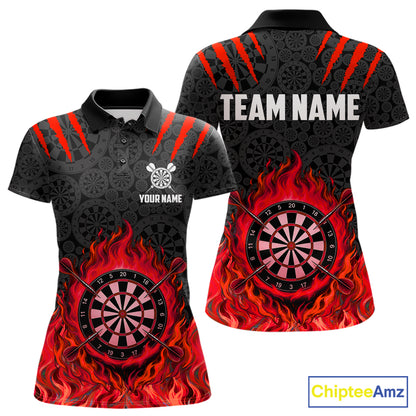Custom Fire Flame Dartboard Darts Polo 1/4-Zip Shirt For Women Red Flames Darts Team Jersey NYN4254