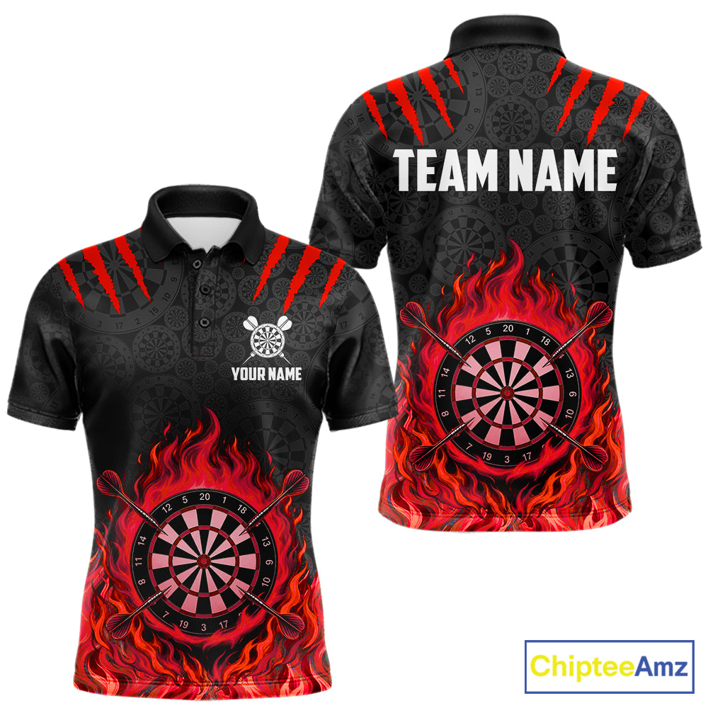 Custom Fire Flame Dartboard Darts Polo 1/4-Zip Shirt For Men Red Flames Darts Team Jersey NYN4254