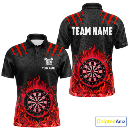 Custom Fire Flame Dartboard Darts Polo 1/4-Zip Shirt For Men Red Flames Darts Team Jersey NYN4254