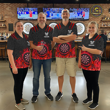 Custom Fire Flame Dartboard Darts Polo 1/4-Zip Shirt For Men Red Flames Darts Team Jersey NYN4254