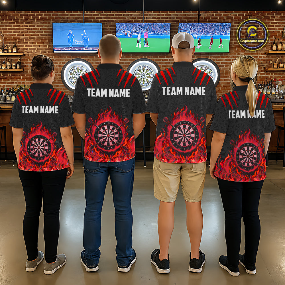 Custom Fire Flame Dartboard Darts Polo 1/4-Zip Shirt For Men Red Flames Darts Team Jersey NYN4254