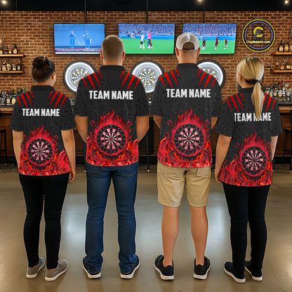 Custom Fire Flame Dartboard Darts Polo 1/4-Zip Shirt For Men Red Flames Darts Team Jersey NYN4254