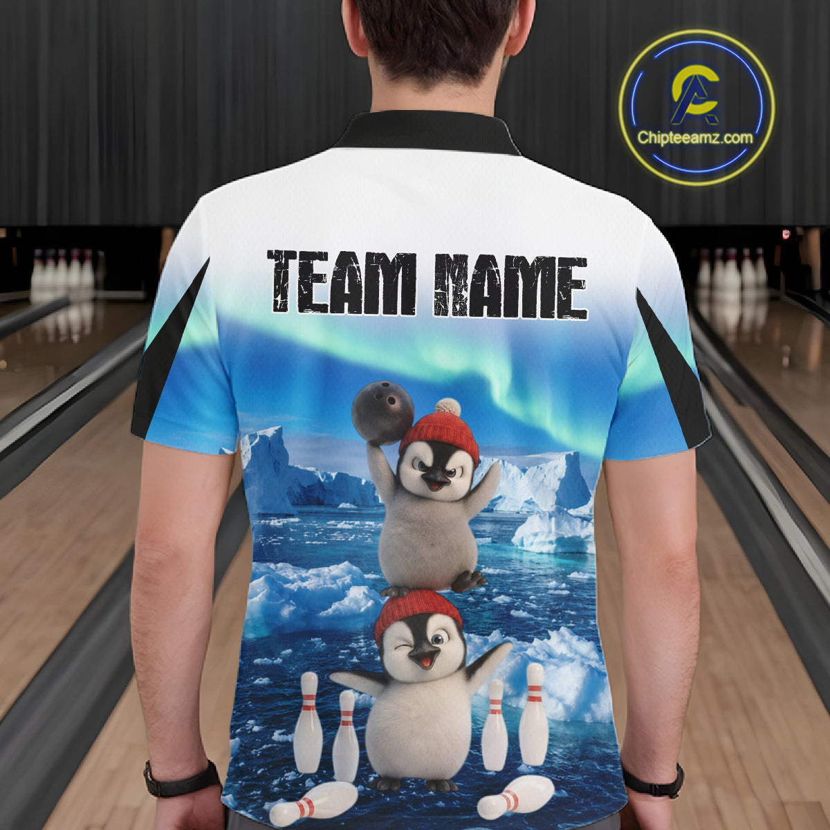 Funny Penguin Duo Men's Bowling Shirt Custom Name Iceberg Bowling Polo & Quarter-Zip Jersey|Blue NYN4261